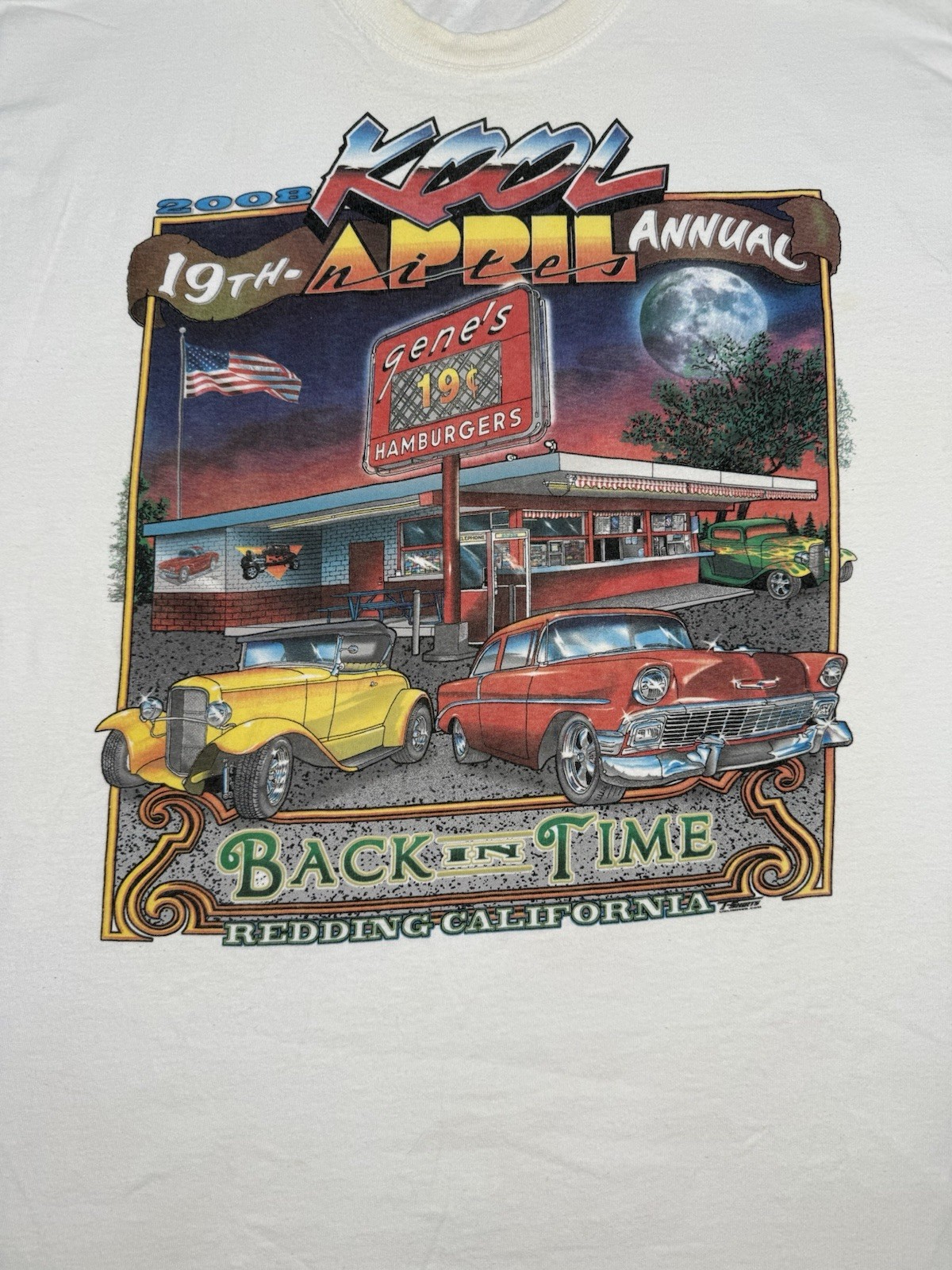 Vintage Y2K Kool Back In Time Car Show T-Shirt Adult XL White Racing Cars Retro