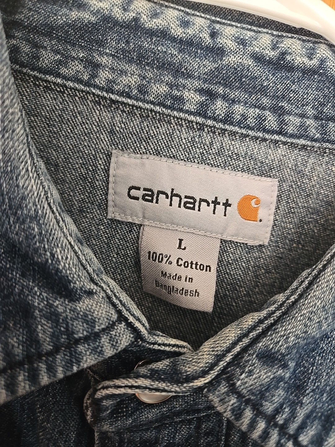 Carhartt S211 DMB Snap- Button Front Denim Jean Work Shirt Large