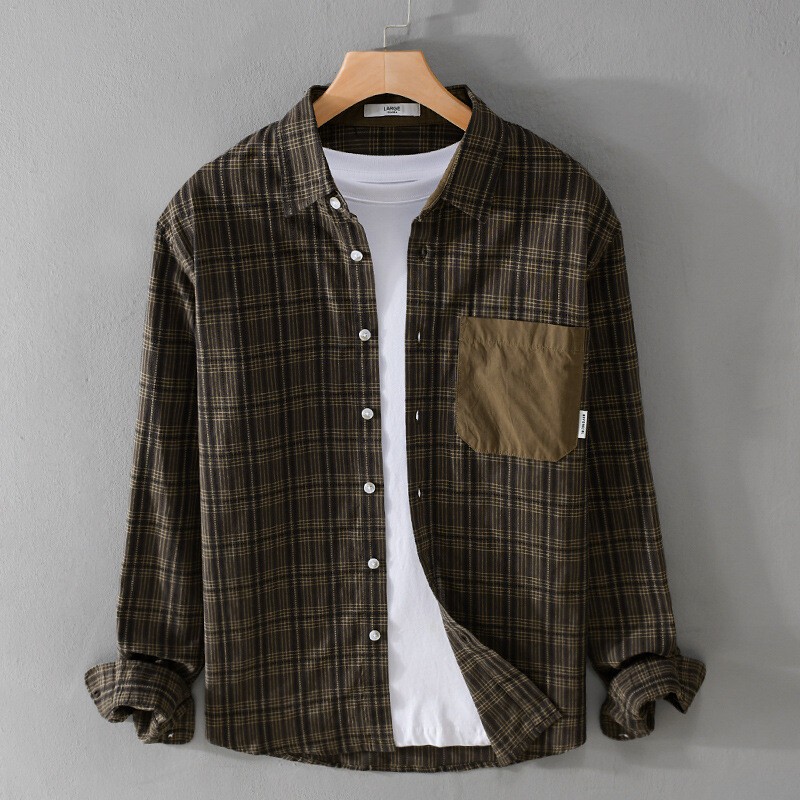 New Men’s Long Sleeved Shirt Casual Loose Color Blocked Shirt Sports Party Tops