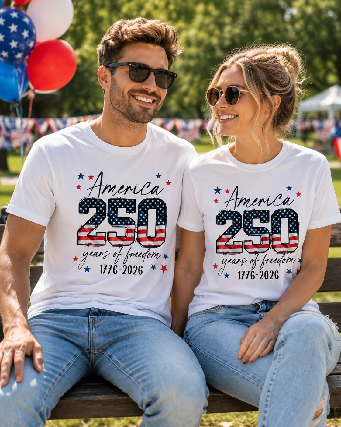 America 250 Years of Freedom 1776-2026 Patriotic Flag Graphic T-Shirt