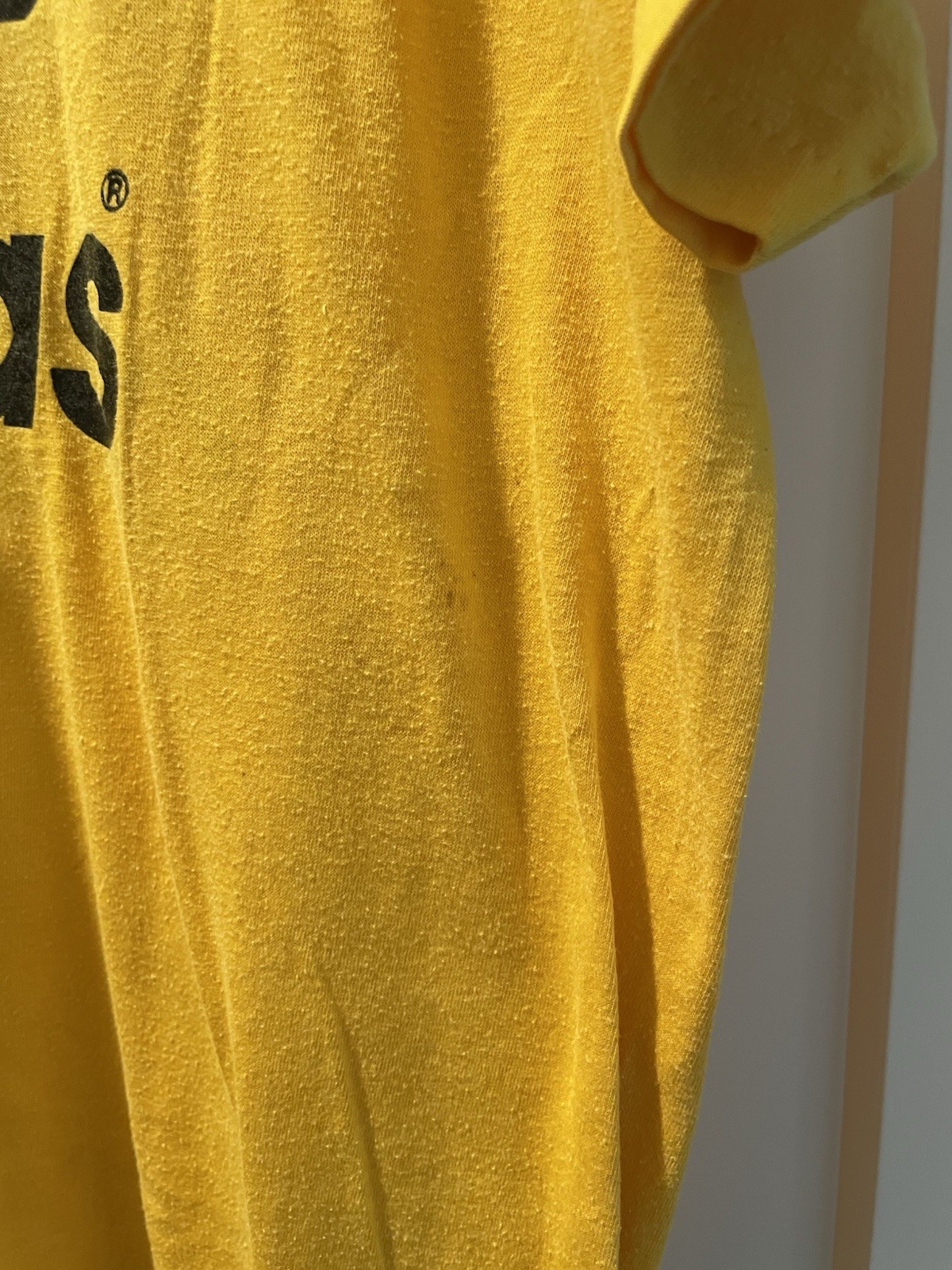 Vintage 80s ADIDAS Trefoil Logo Double Sided T Shirt 50/50 Mustard Yellow L/XL