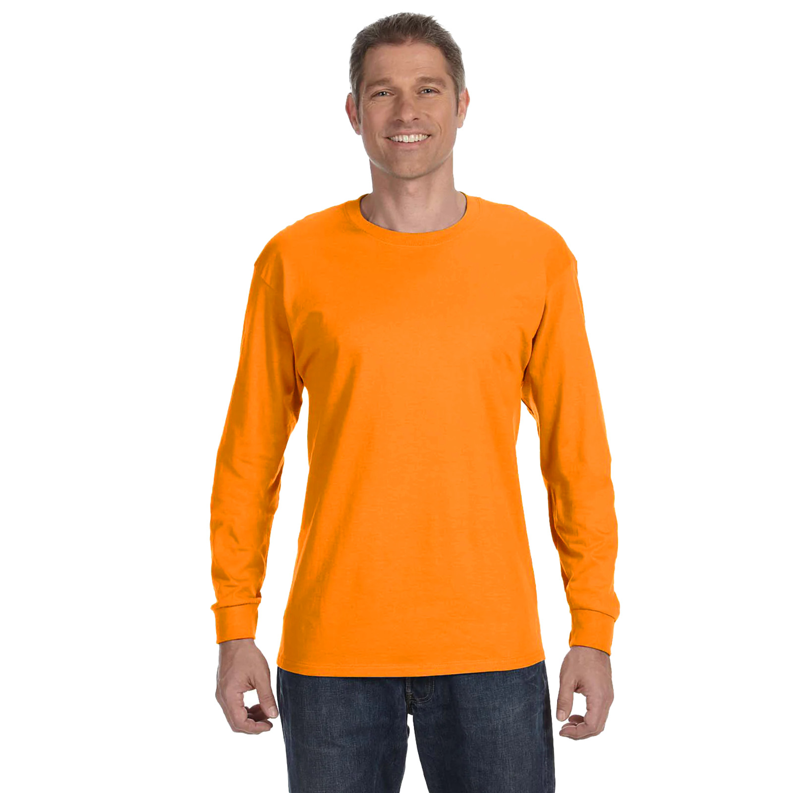 Gildan Safety Green & Orange Mens Tee Crewneck Long Sleeve T-Shirt S-3XL – 5400