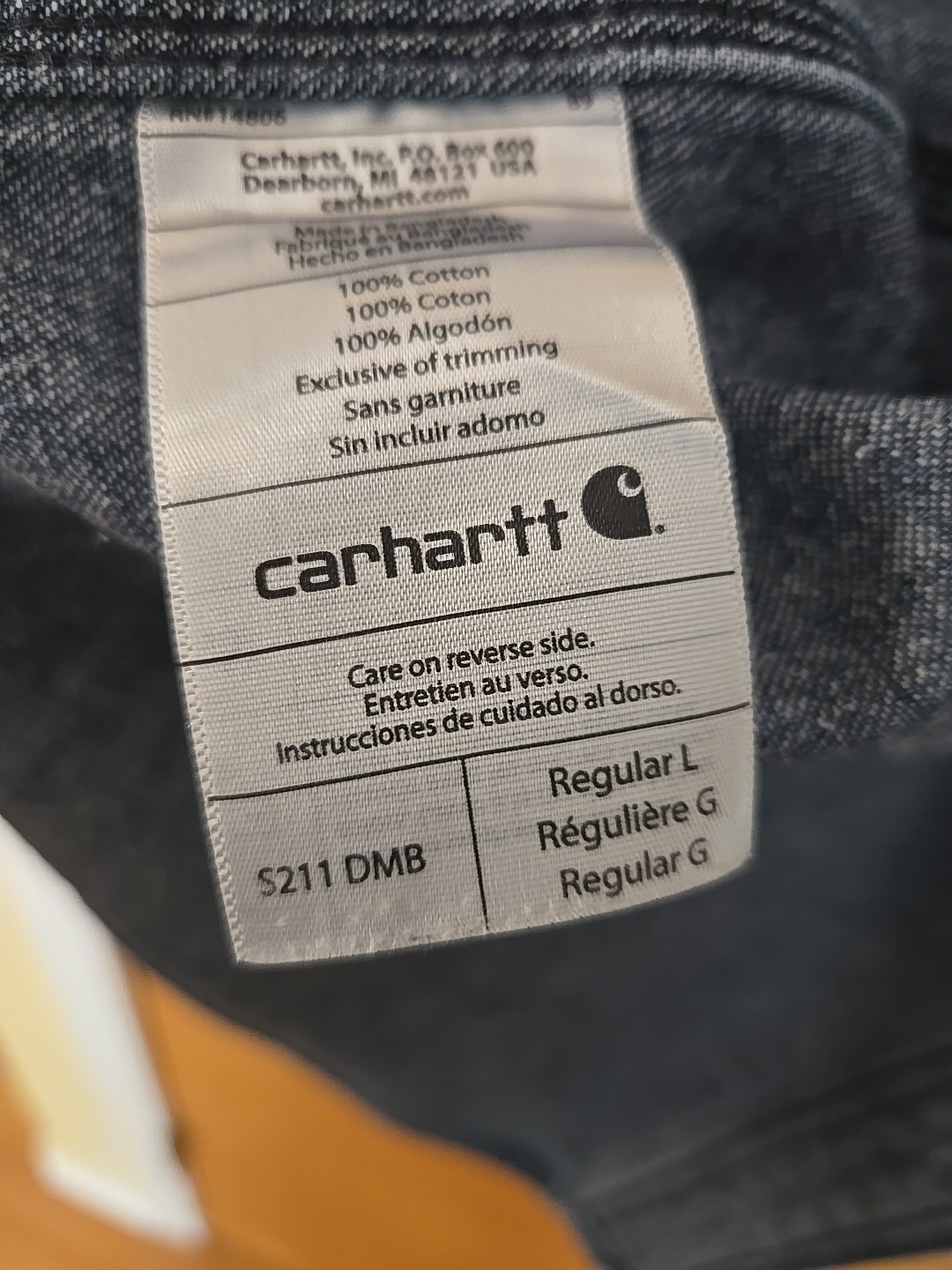Carhartt S211 DMB Snap- Button Front Denim Jean Work Shirt Large