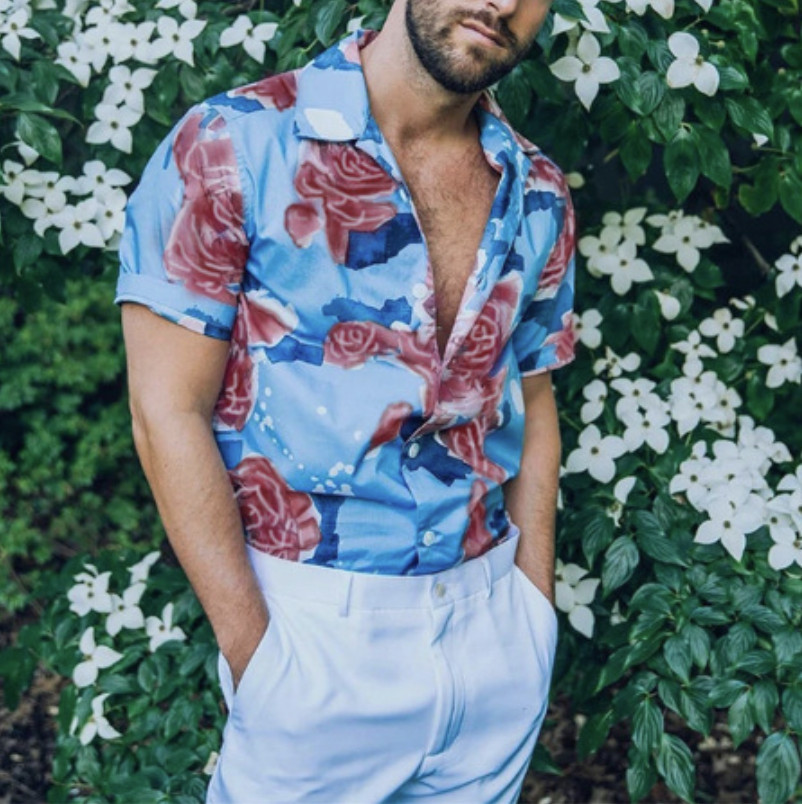 Hawaiian Shirt Mens Button Down Coconut Tree Print Beach Vacation Aloha Party
