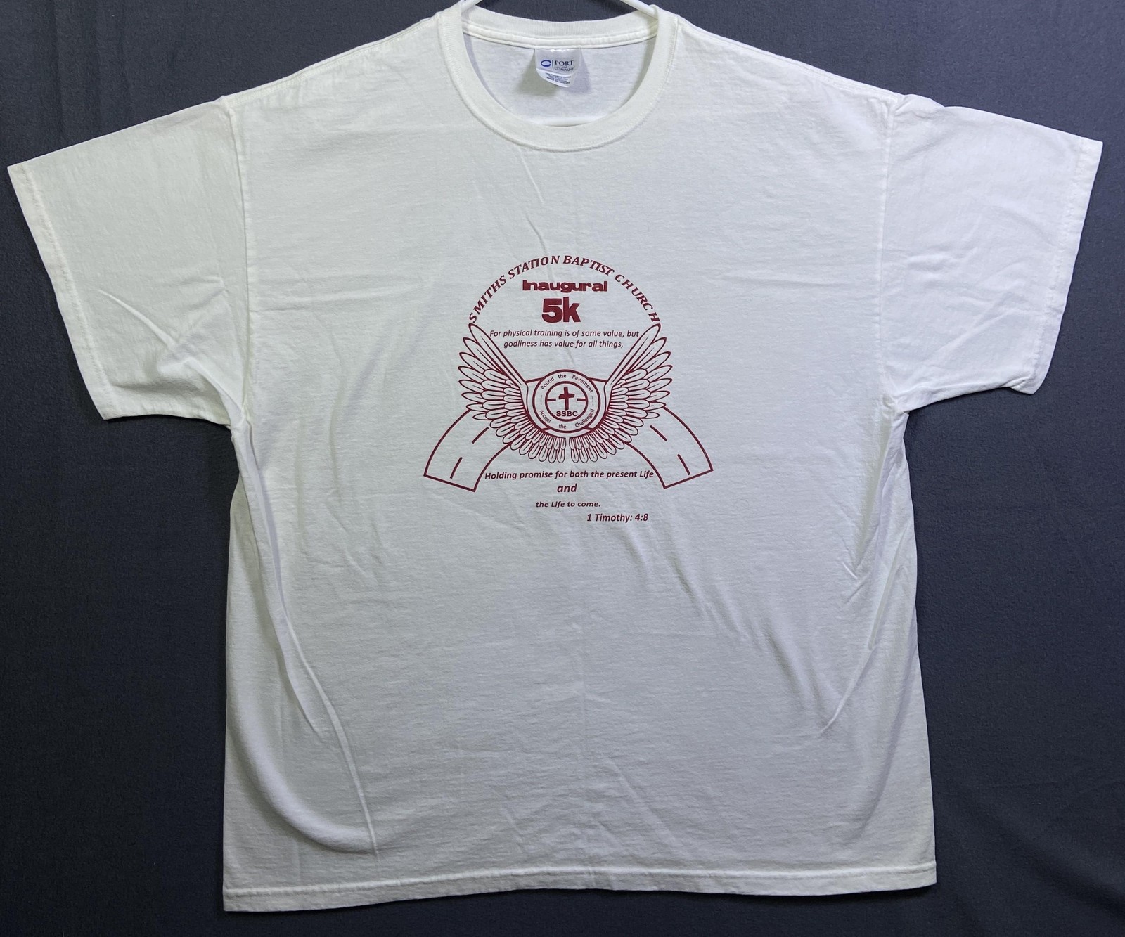 Vintage Shirt Mens 2XL White Smiths Station Baptist 5K Christian Run Tee VTG EUC