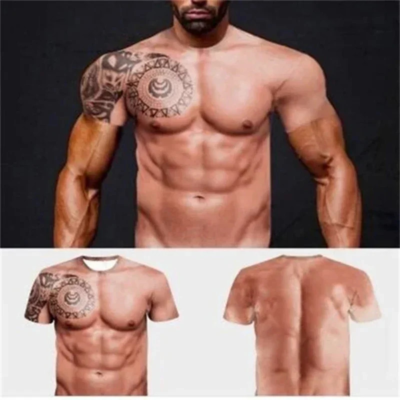 Men’s 3D Muscle Tattoo Print Short Sleeve T-Shirt