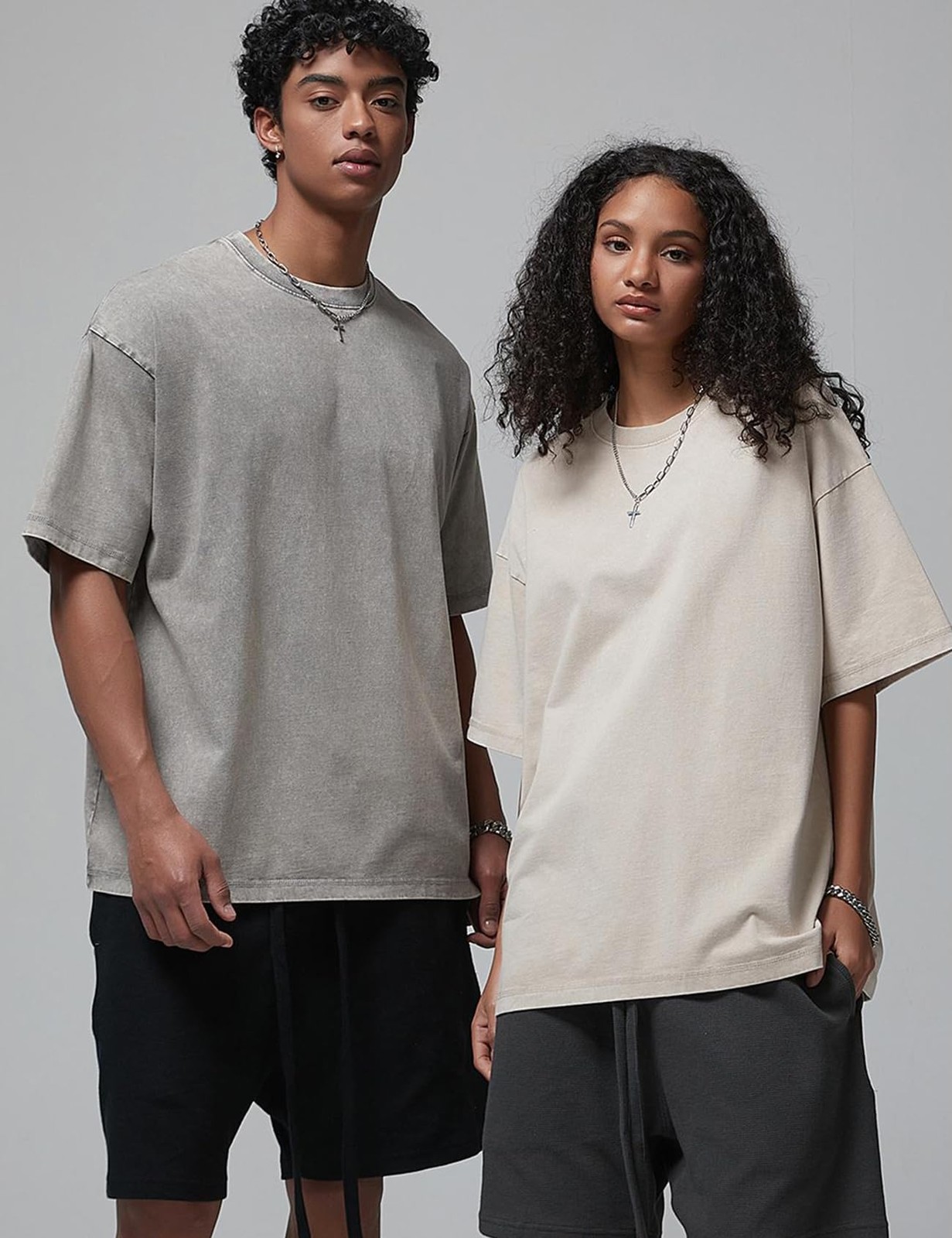 Arssm 3 Pack Men Oversized T Shirts Vintage Tee Loose Large, Black+grey+beige
