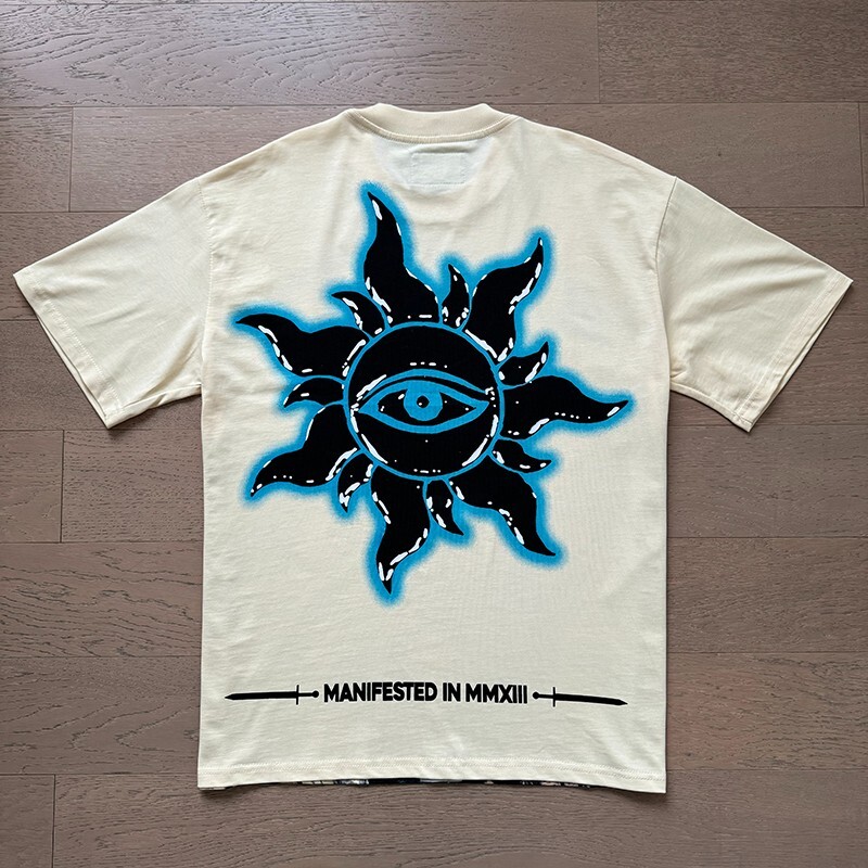 25/SS Godspeed Hip hop skeleton soldier print pattern Tee Washed Mens T-shirt
