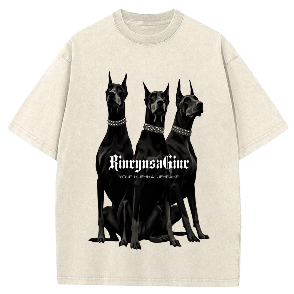 100% Cotton Oversized T-Shirt, Three Dobermans Vintage Streetwear Unisex Tee