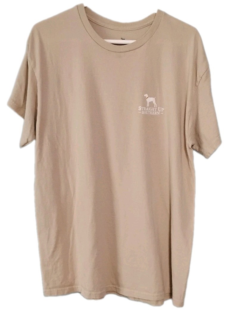 Mens Straight Up Southern Country Roads Truck T-shirt, Large Beige