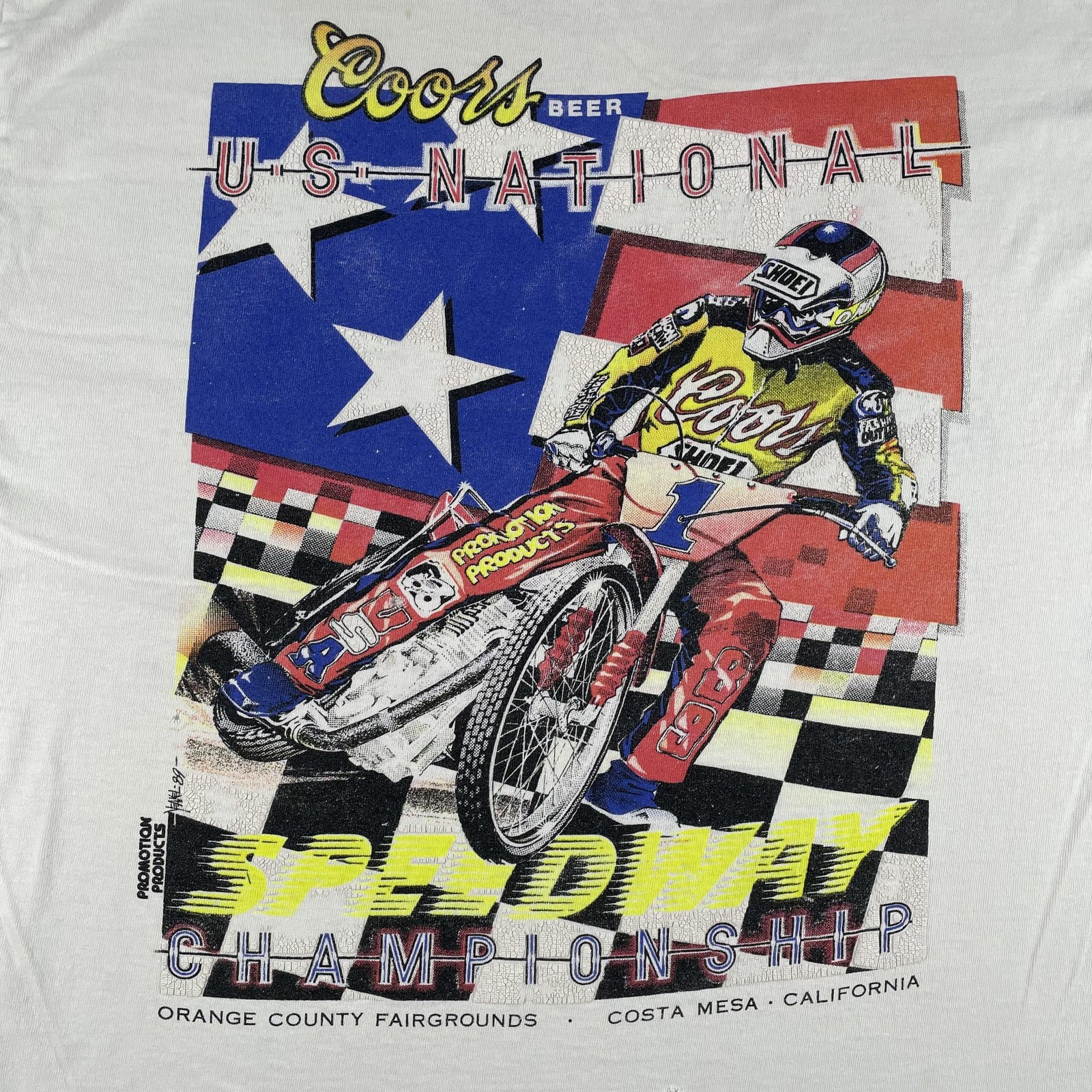 Vintage Speedway Racing Shirt Mens Large White Coors USA Moto Championship 80s