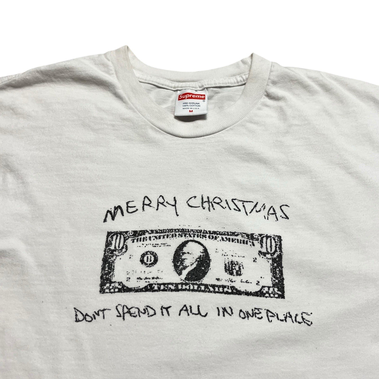 Supreme Merry Christmas 10 Bucks Shirt Size Medium Streetwear Skate Hype White