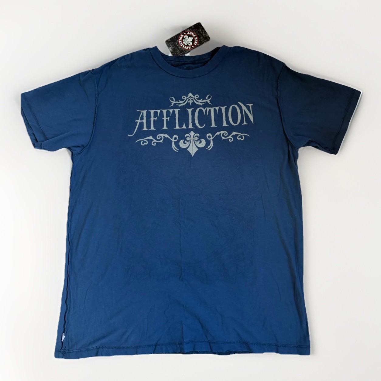 Affliction Abrasive Live Fast Reversible Tee Blue Distressed Graphic XXL NWT