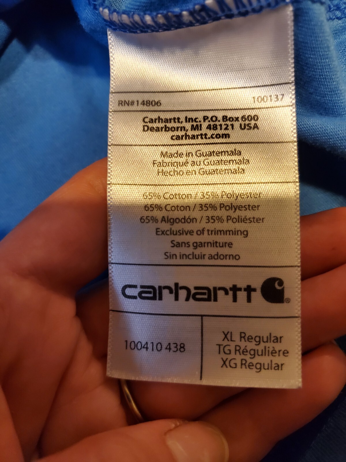 Carhartt T-Shirt Blue Short Sleeve Crew Neck Size XL Pocket 24×29.5 FADED AREAS