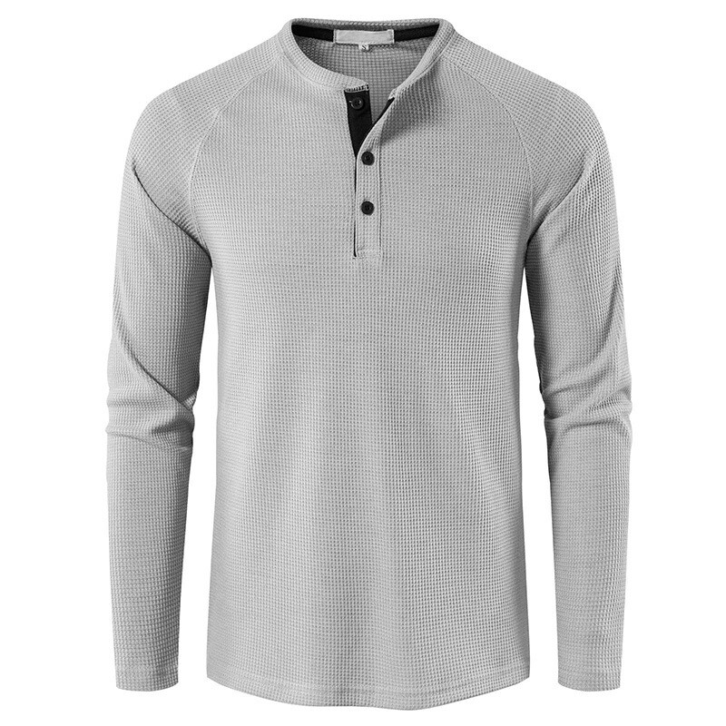 Mens Casual Henley T-shirt Solid Slim Fit Button Pullover Long Sleeve Tops Tunic