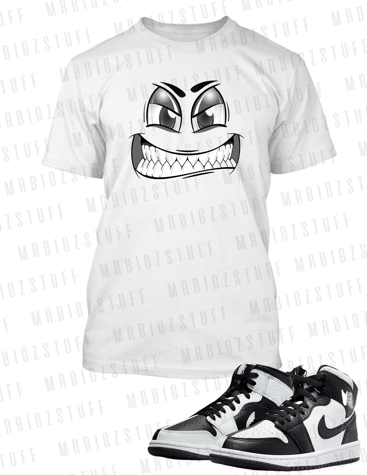 Mens Graphic Attitude Face Sneaker Tee Shirt To Match J1 Split Black