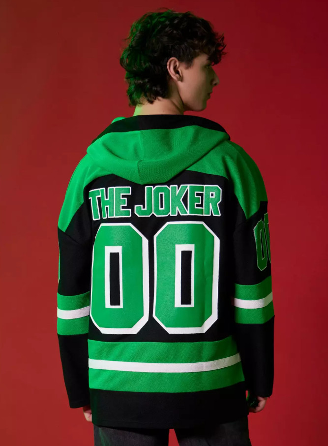 DC Comics Batman The Joker Hooded Men’s MEDIUM Hockey Jersey HOT TOPIC Hoodie