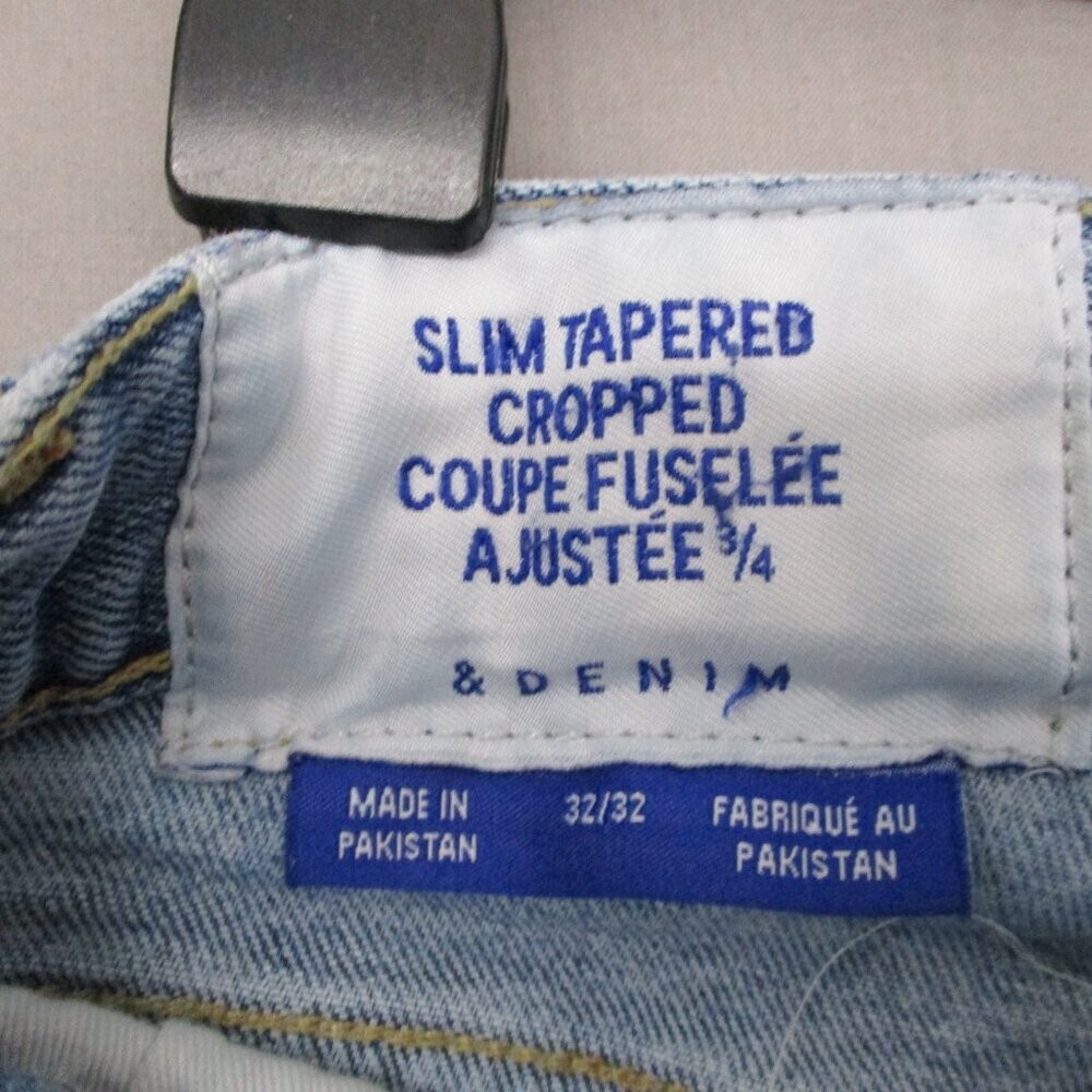 & Denim Slim Taper Cropped Distressed Light Blue Jeans Men Size | 32 / 32