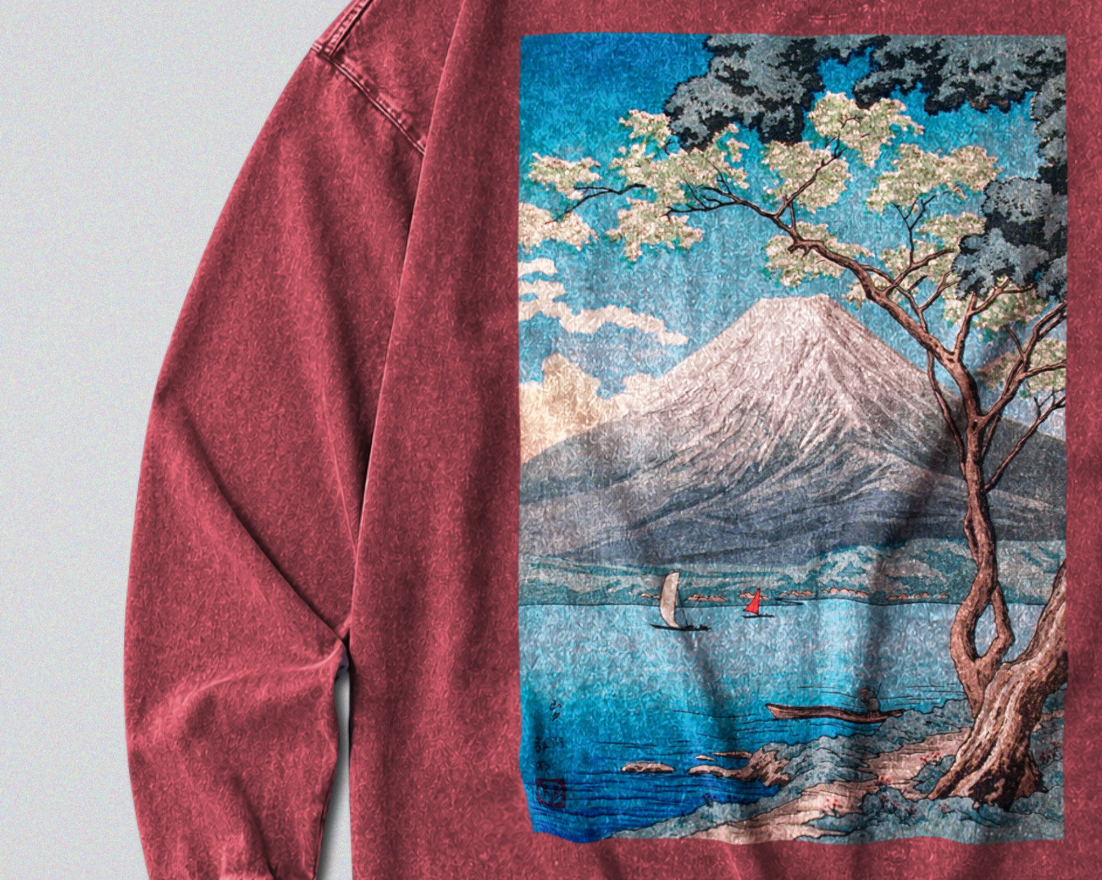 100% Cotton Long Sleeve Tee – Retro Oversized Fit – Unisex – Japan’s Mt Fuji