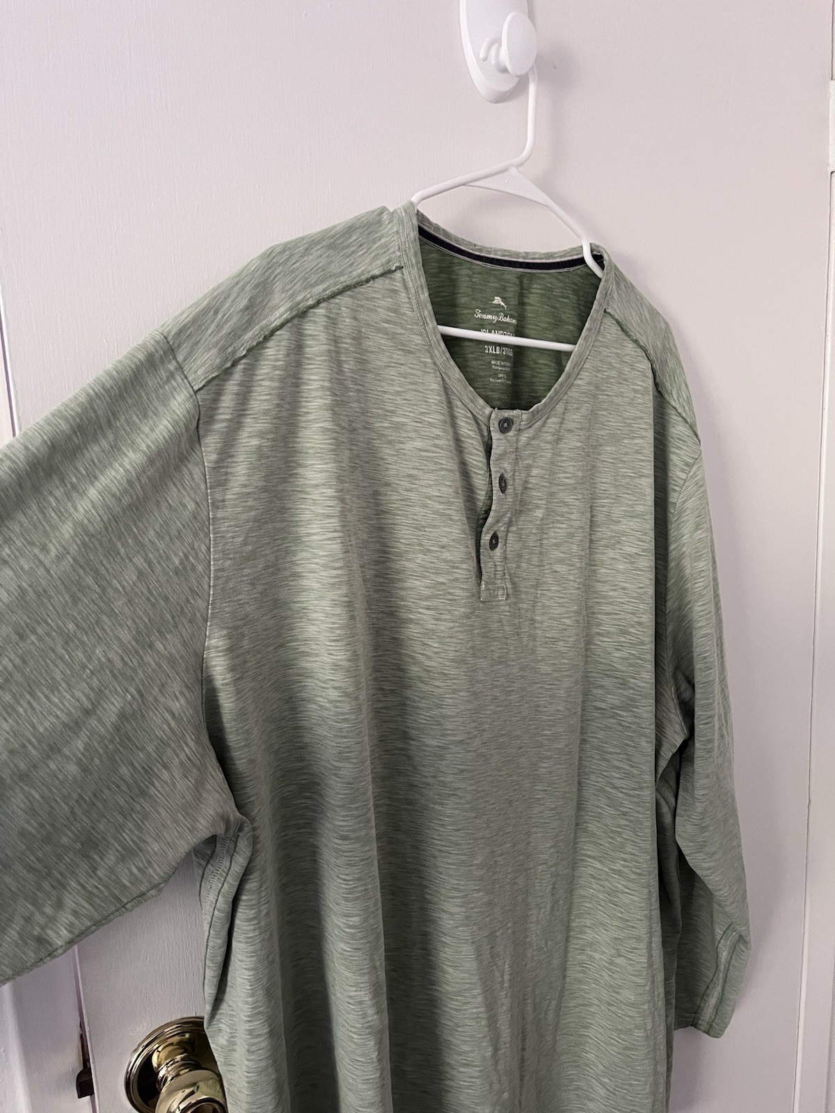 Tommy Bahama Islandzone Heather Green Henley Long Sleeve Space Dye UPF 30 3XLB