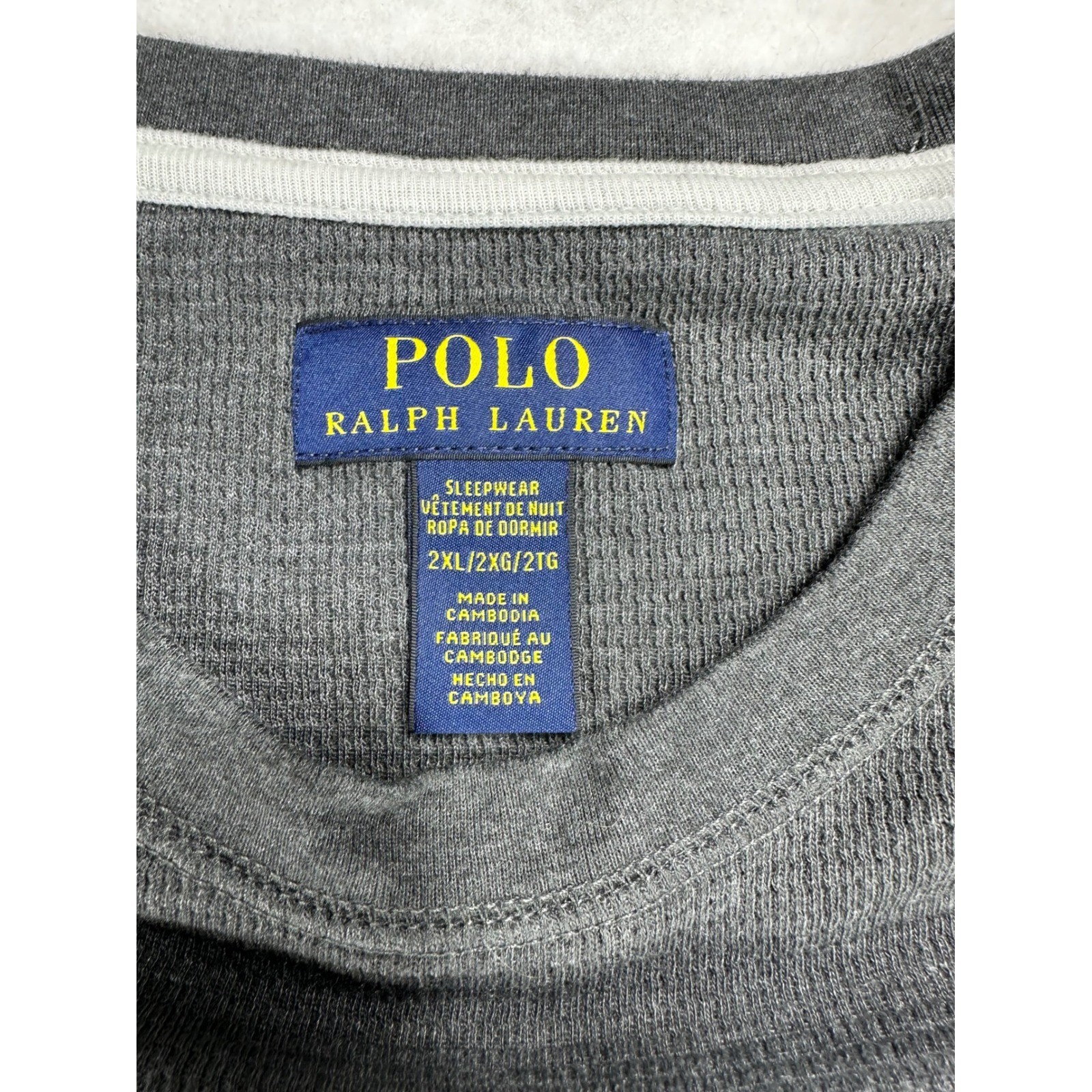 Polo Ralph Lauren Mens 2XL Charcoal Gray Waffle Knit Thermal Long Sleeve Shirt