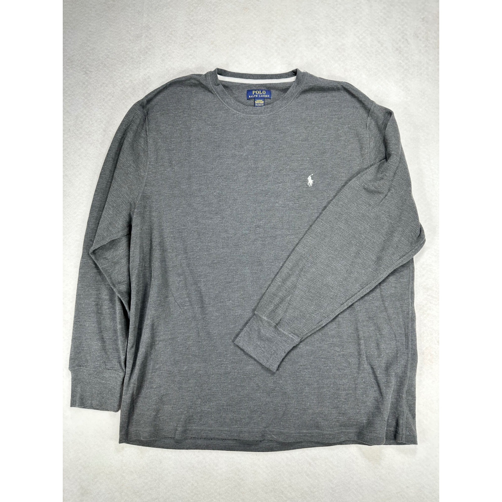 Polo Ralph Lauren Mens 2XL Charcoal Gray Waffle Knit Thermal Long Sleeve Shirt