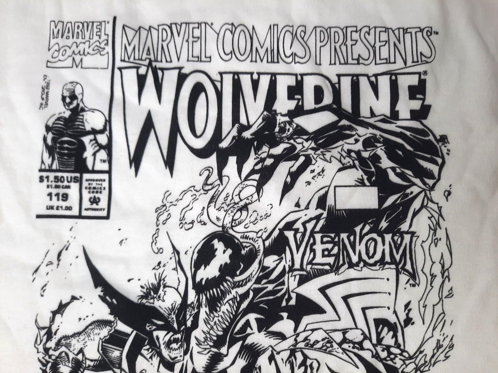 VINTAGE Marvel Comics Presents #119 Wolverine vs Venom T-Shirt 5XL NEW White B&W