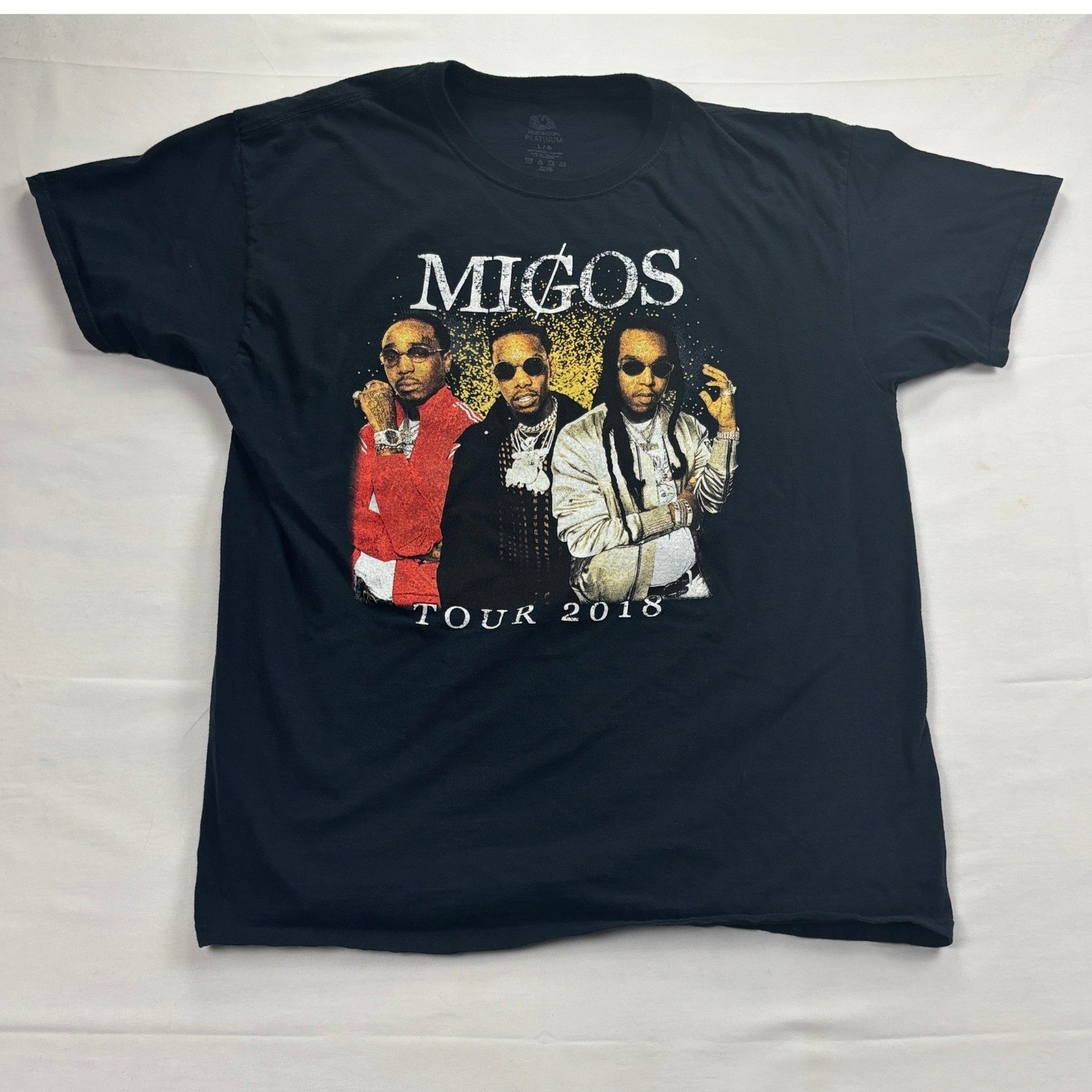 Migos Tour 2018 Rap Graphic Concert T-Shirt Large Black Mens Fruit of the Loom