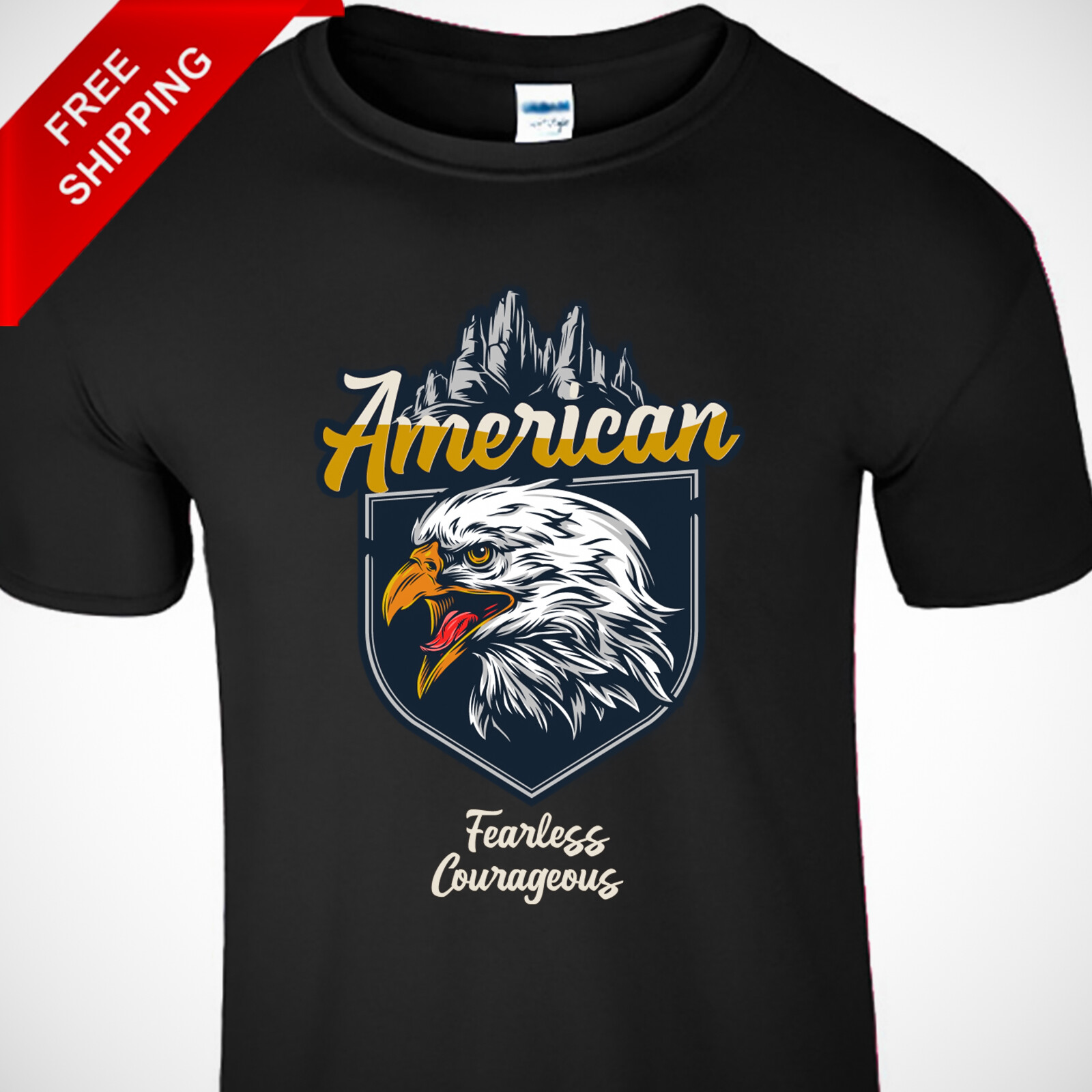 American Patriotic Men’s T-Shirt Fearless Courageous Rogue Style New Eagle Tee