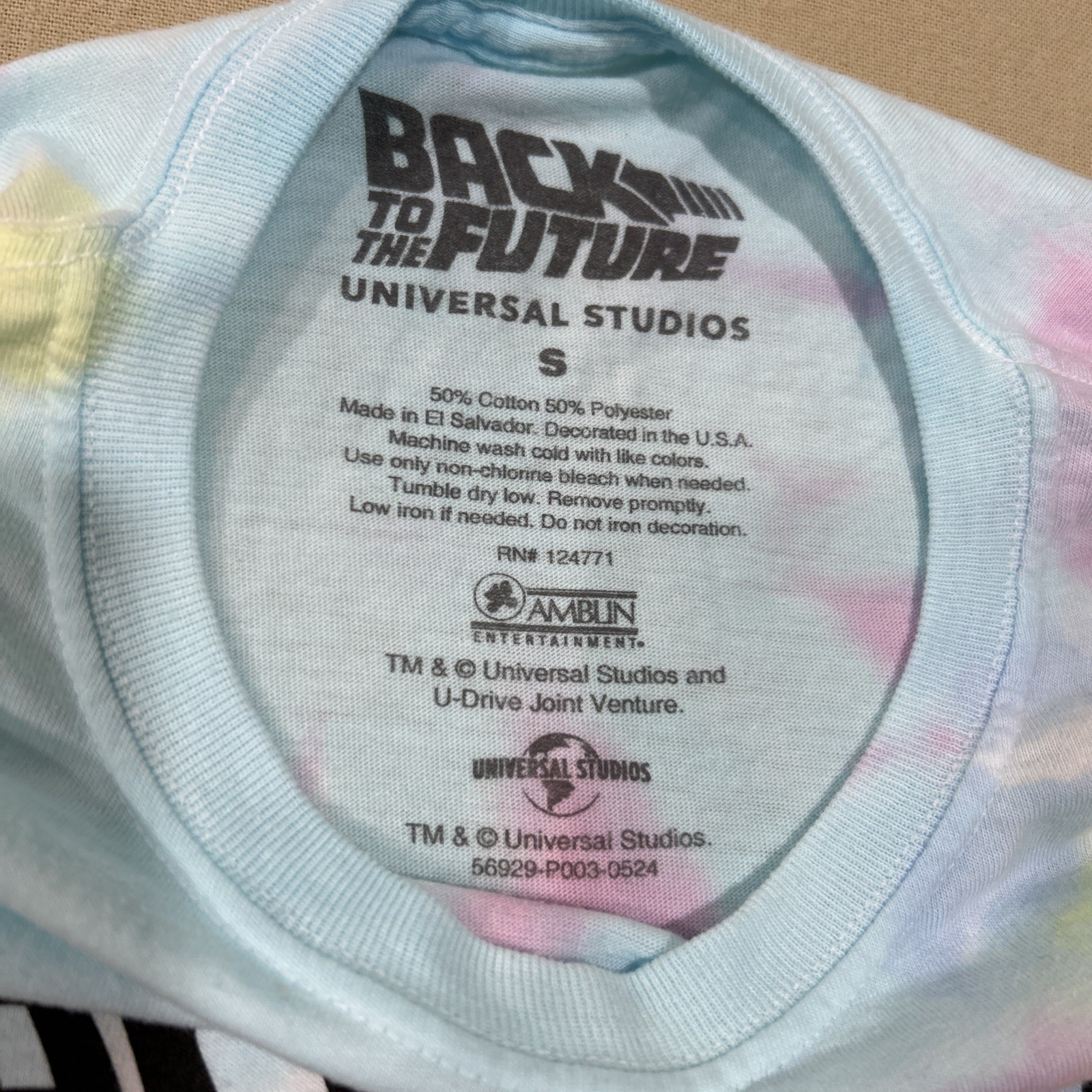 Back To The Future Universal Studios Park Tie-Dye Shirt Size Small Delorean