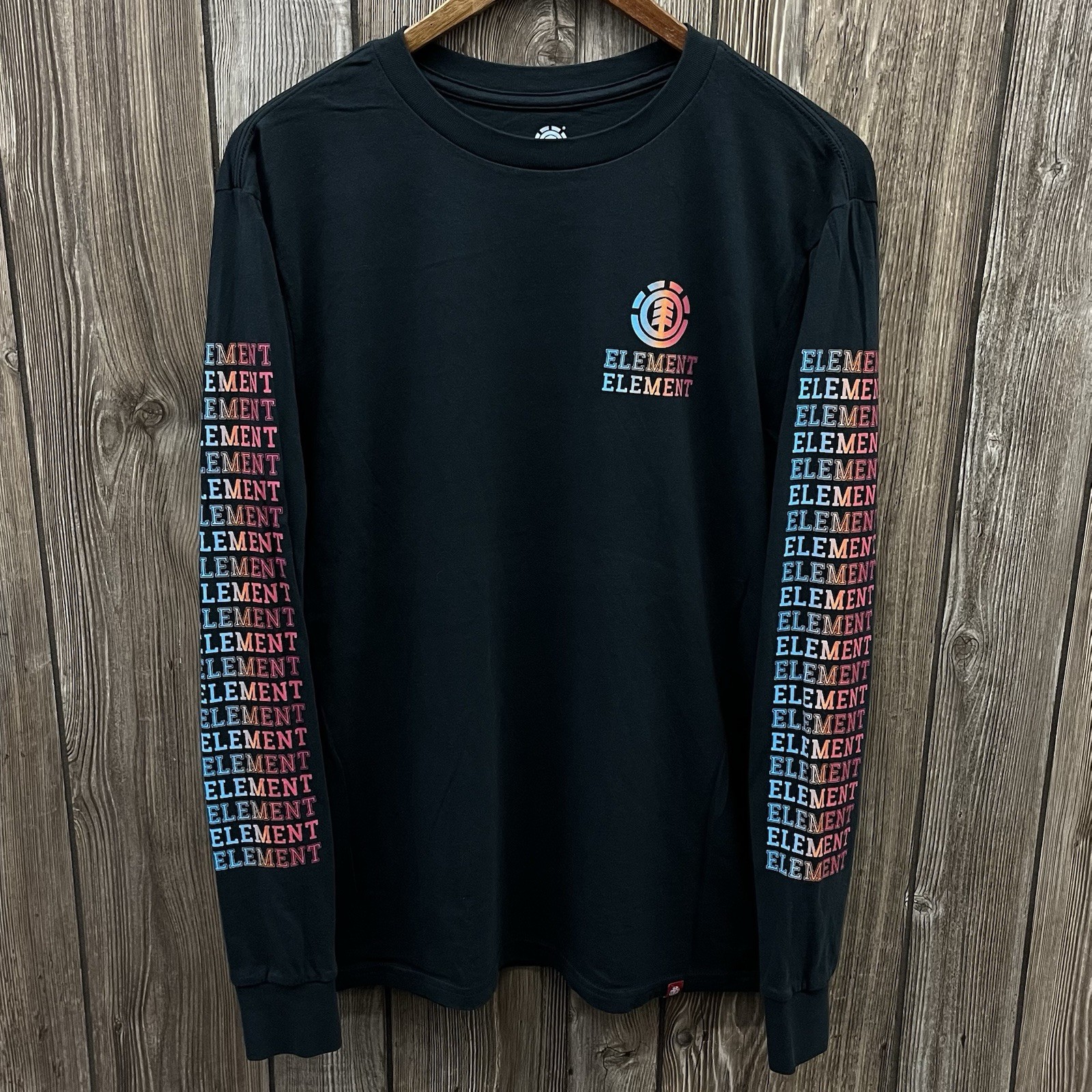 Element Skateboards Gradient Logo Long Sleeve Graphic Tee Shirt Black Mens Large