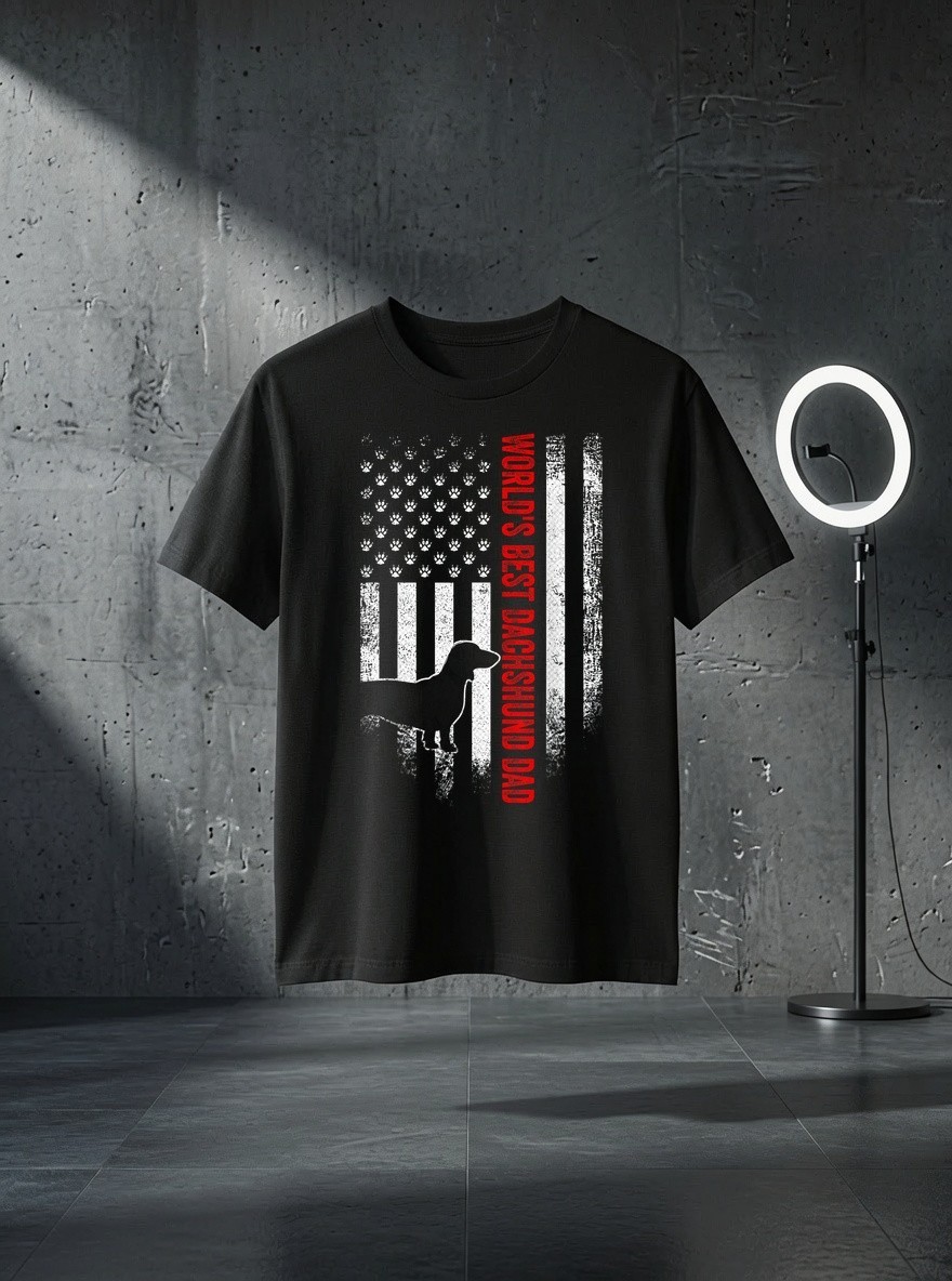 Unisex Vintage American Flag World’s Best Dachshund Dad Silhouette for Women Men