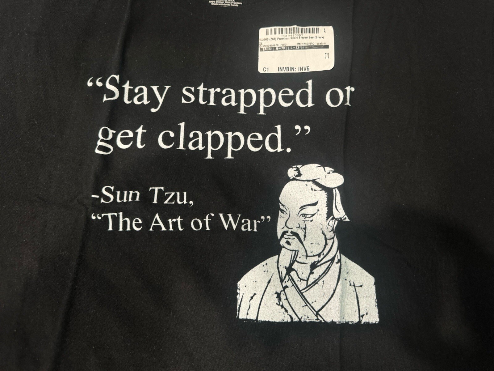 NWT ASMDSS “Stay Strapped or Get Clapped”SUN TZU ART OF WAR BLACK SHIRT Size XXL