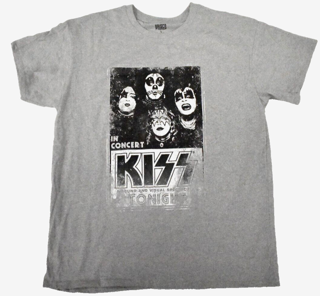 Brisco Brands Mens Kiss Retro Concert Poster Graphic Gray Shirt New Large