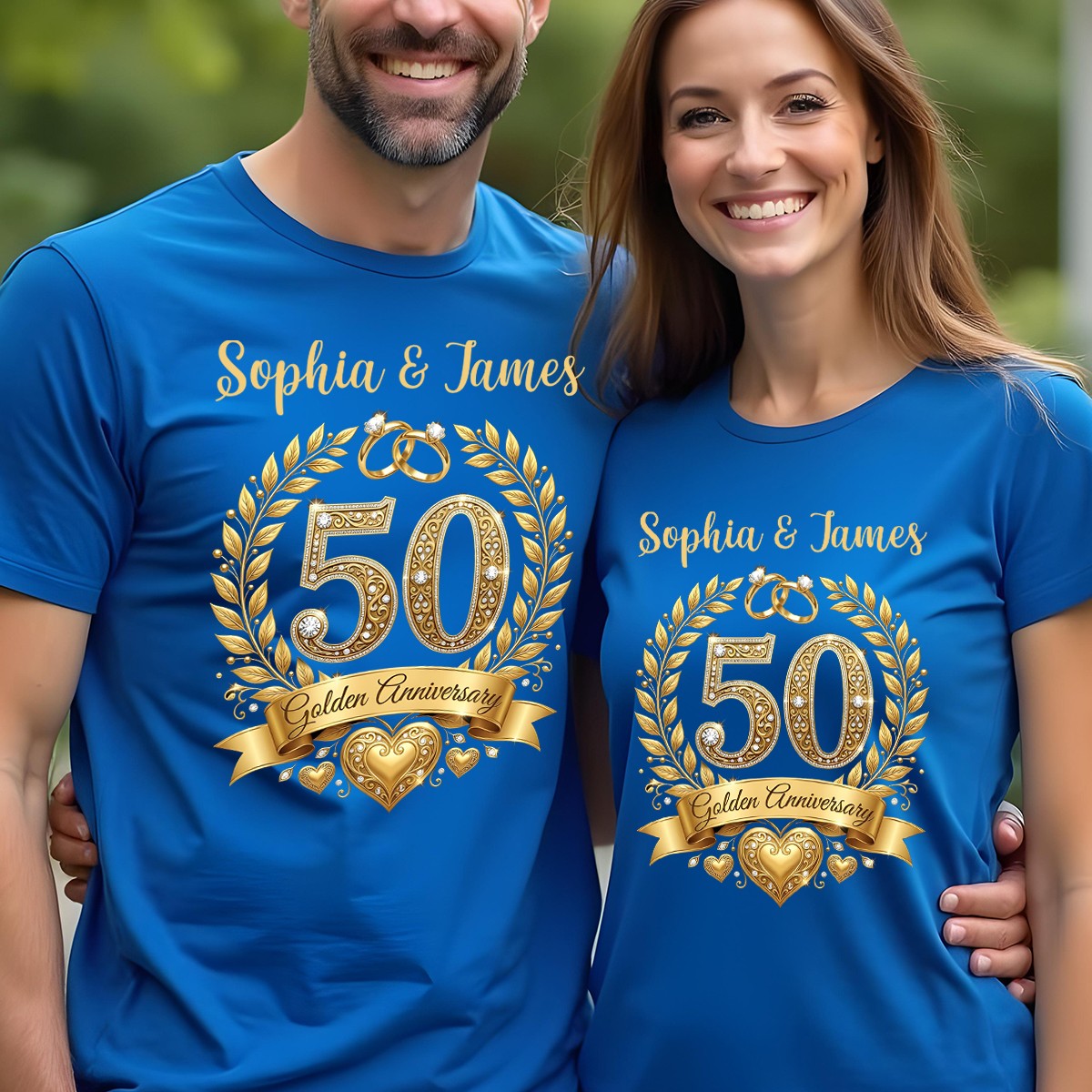 Personalized 50th Golden Anniversary Couple Matching T Shirts Custom Names Tee
