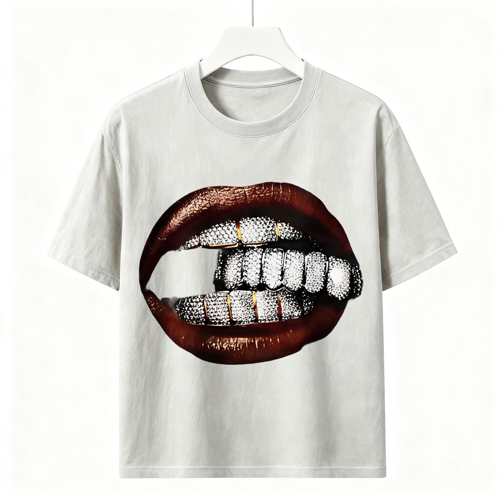 Diamond Grillz Lips Graphic T-Shirt Hip Hop Rap Streetwear Men Women Vintage Tee