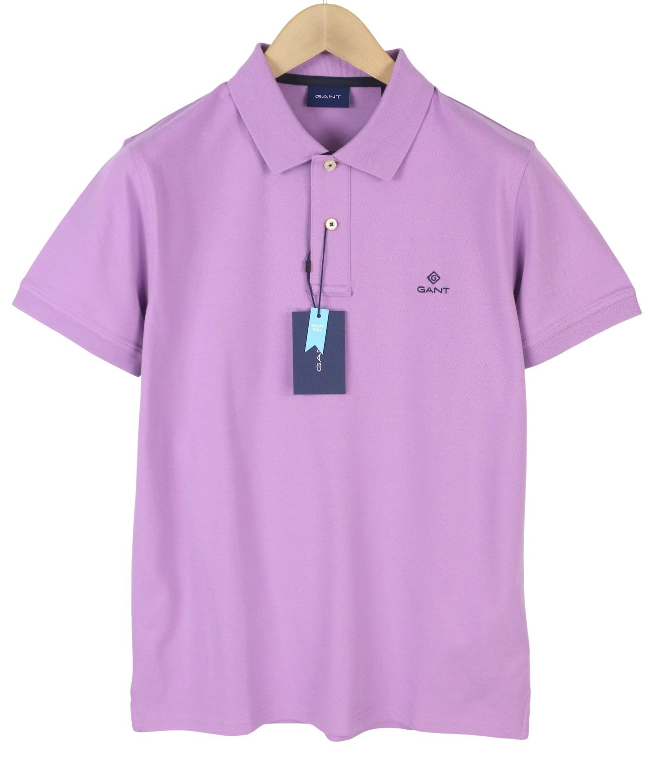 GANT Contrast Collar Pique SS Rugger Men T-Shirt M Lilac Polo Logo *