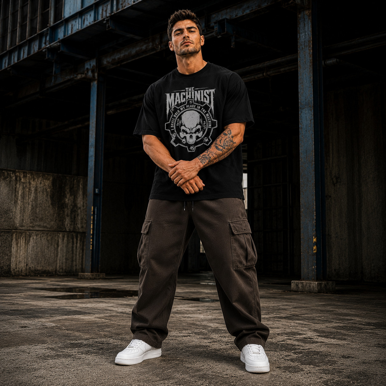 Machinist Vintage Skull Graphic Tee Gothic Streetwear Gym Fitness Cotton T-Shirt