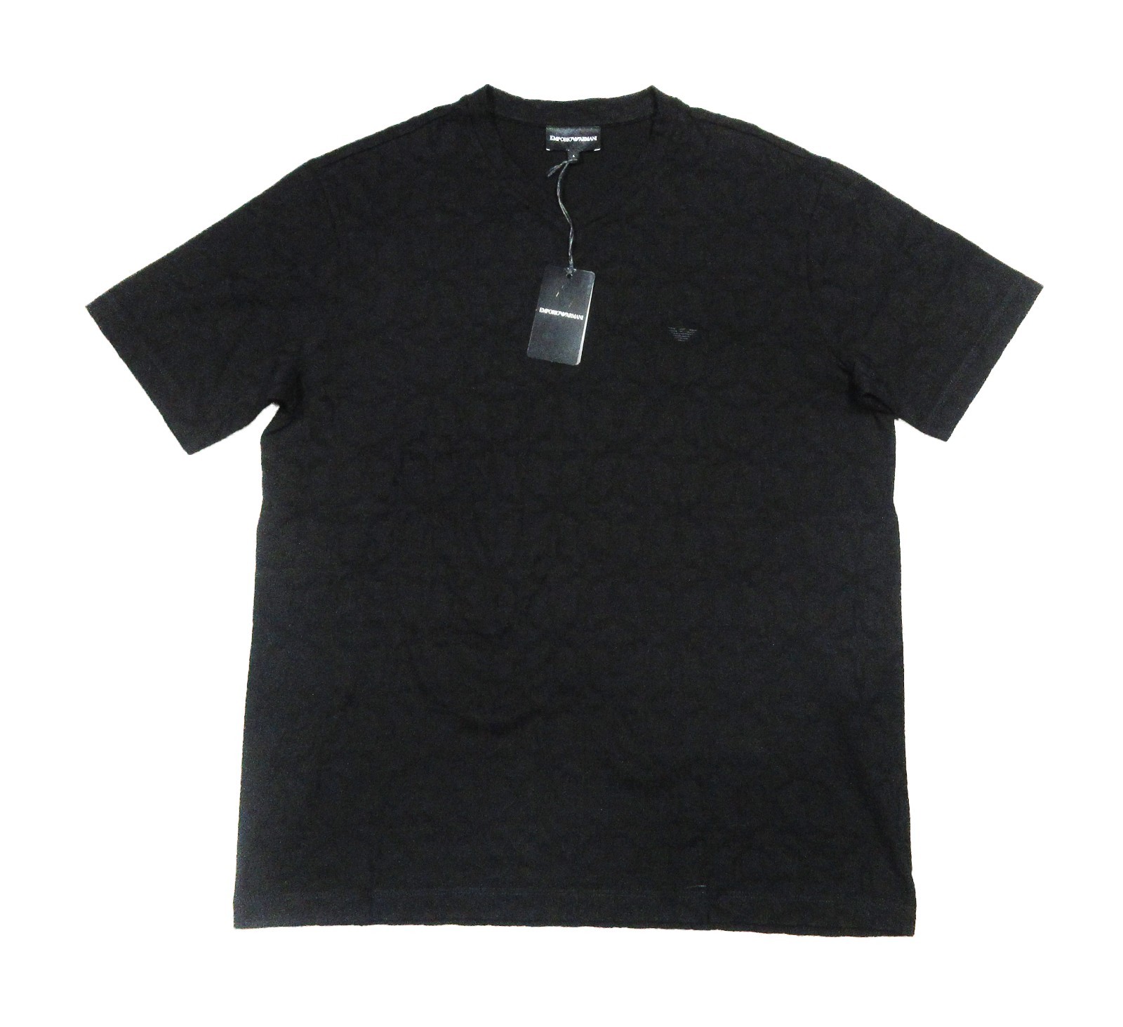 Emporio Armani Men’s Black Textured Pattern V-Neck Short Sleeve T-Shirt 2XL
