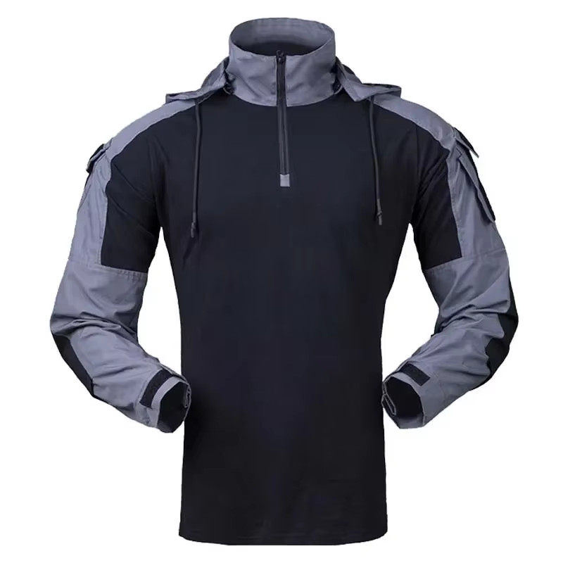 Tactical Combat Shirts Men Long Sleeve Breathable T-Shirt Camo Hooded Quick-Dry