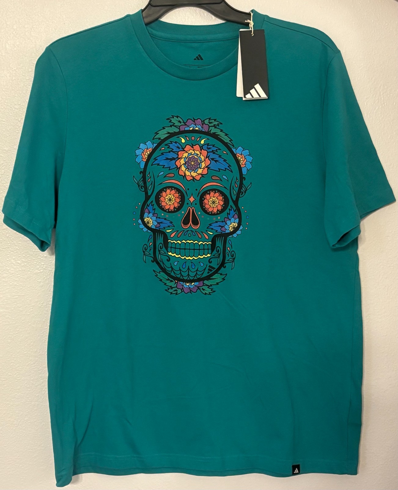 Brand New Adidas Graphic Sugar Skull Teal Unisex Large T-Shirt