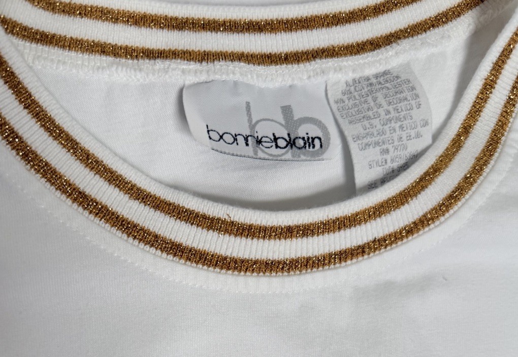 Vintage Bonnie Blain Gold Sailboat Embroidered Tee XL Gold Contrast Collar RETRO