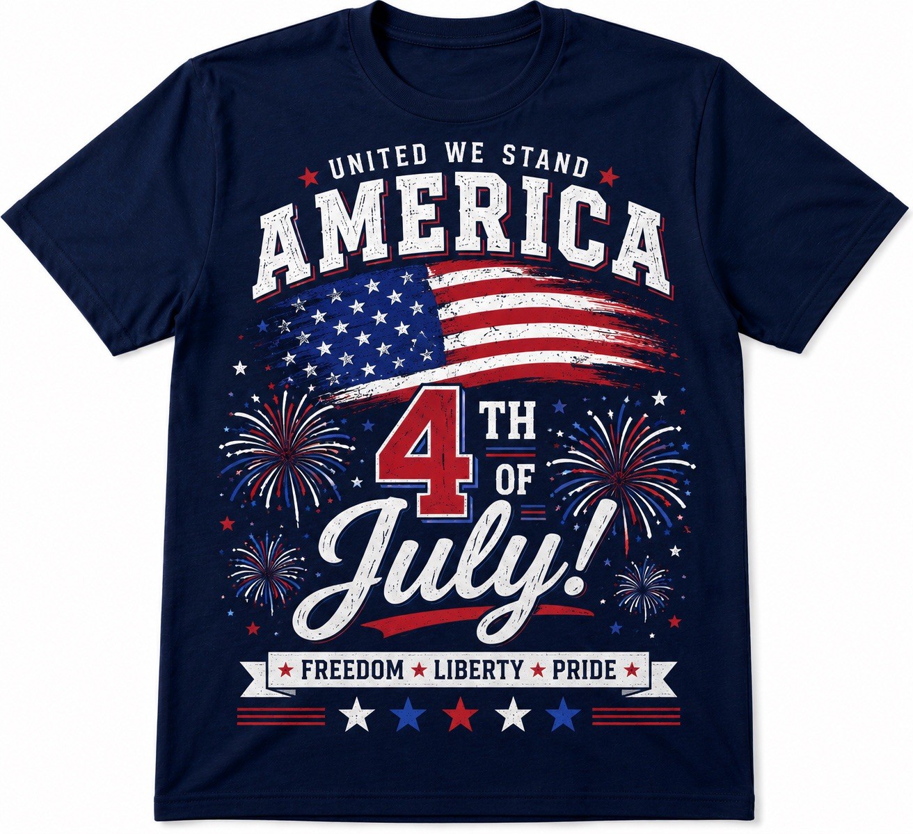 t-shirt for men 4th of July USA patriotic graphic print blue crew neck