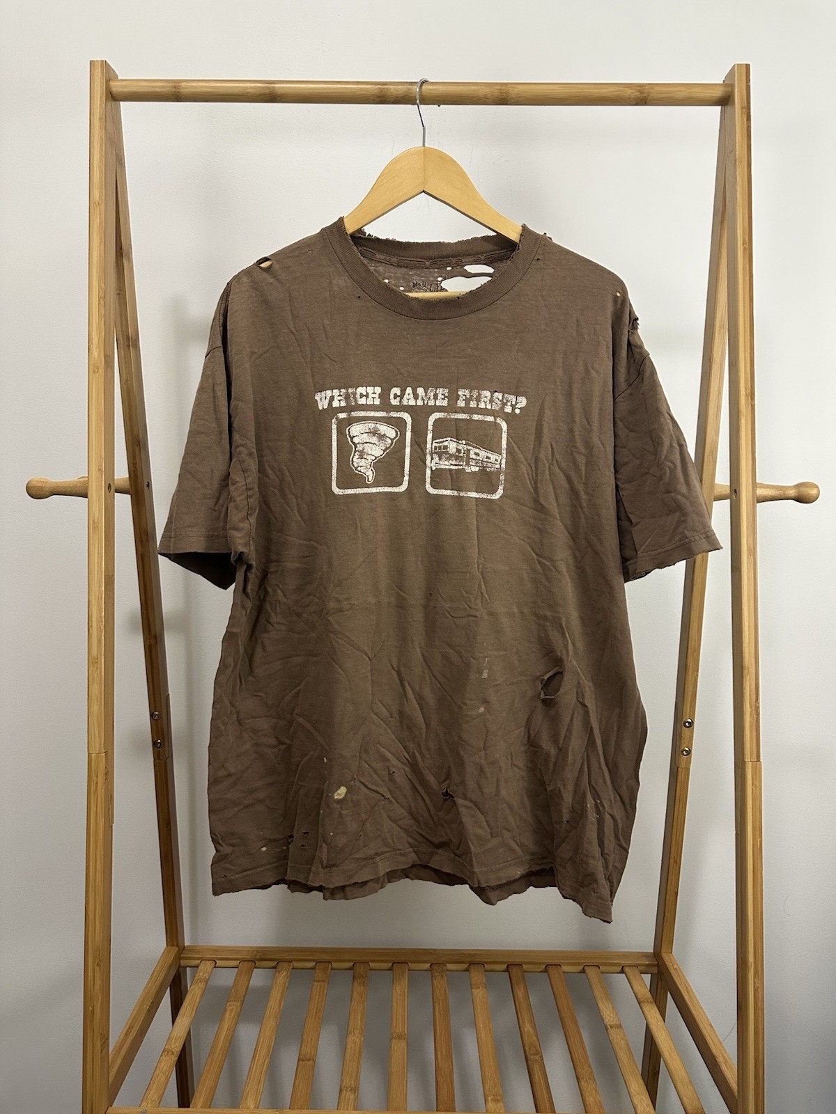 VTG Which Came First Gradient Sun Faded Thrashed Distressed Worn WIP T-Shirt XL