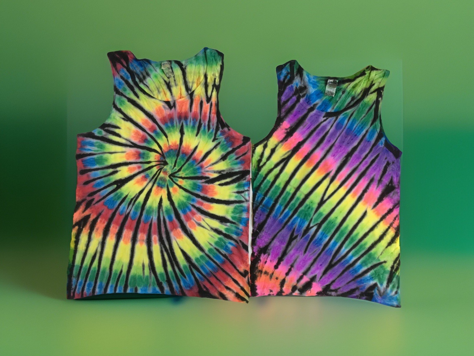 *New* Handmade Tie Dye, Spiral or Diagonal Rainbow Black Tank, Men’s or Women’s