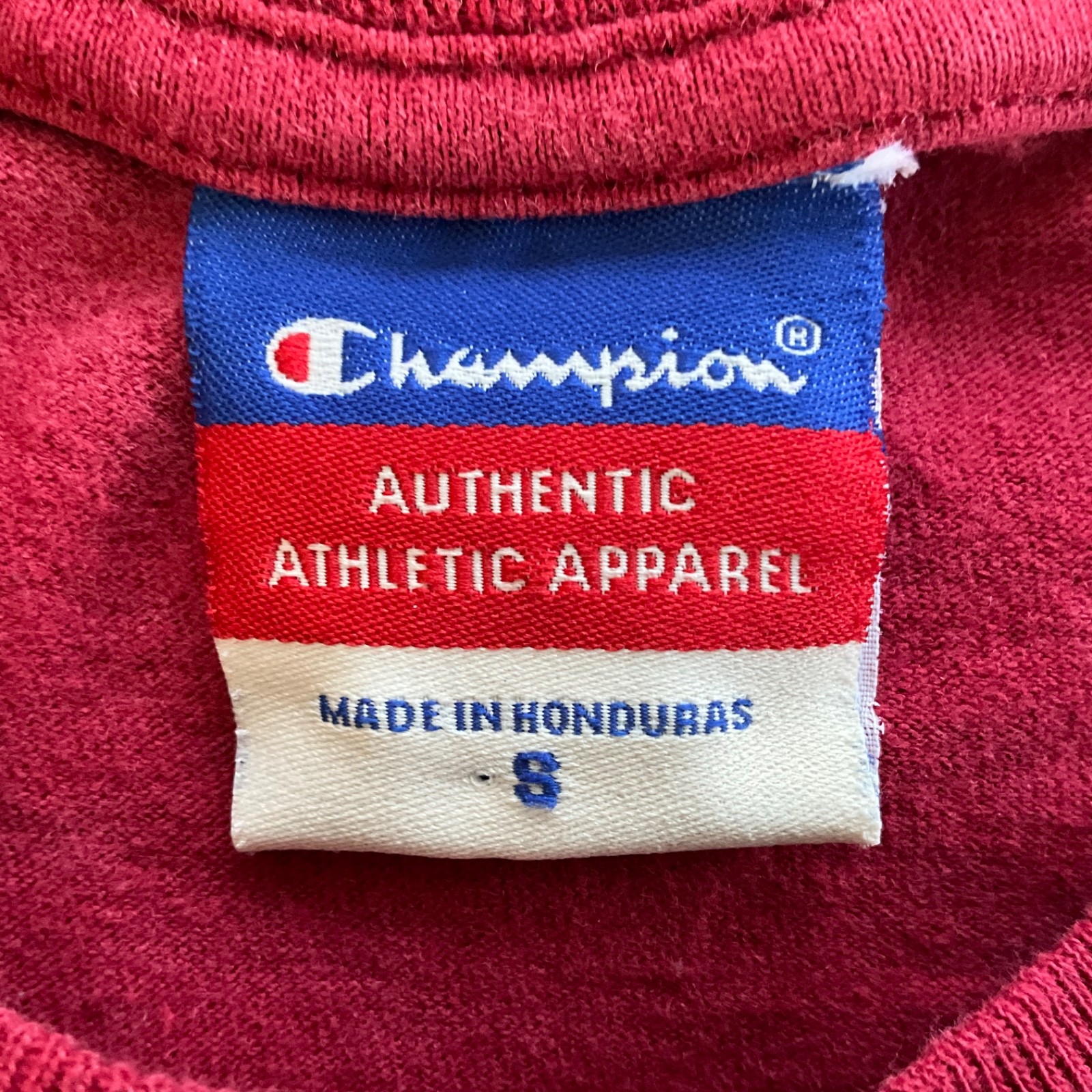 Vintage 2009 Champion T-Shirt Men’s Small Red #7 Jersey Style “S” Logo Athletic