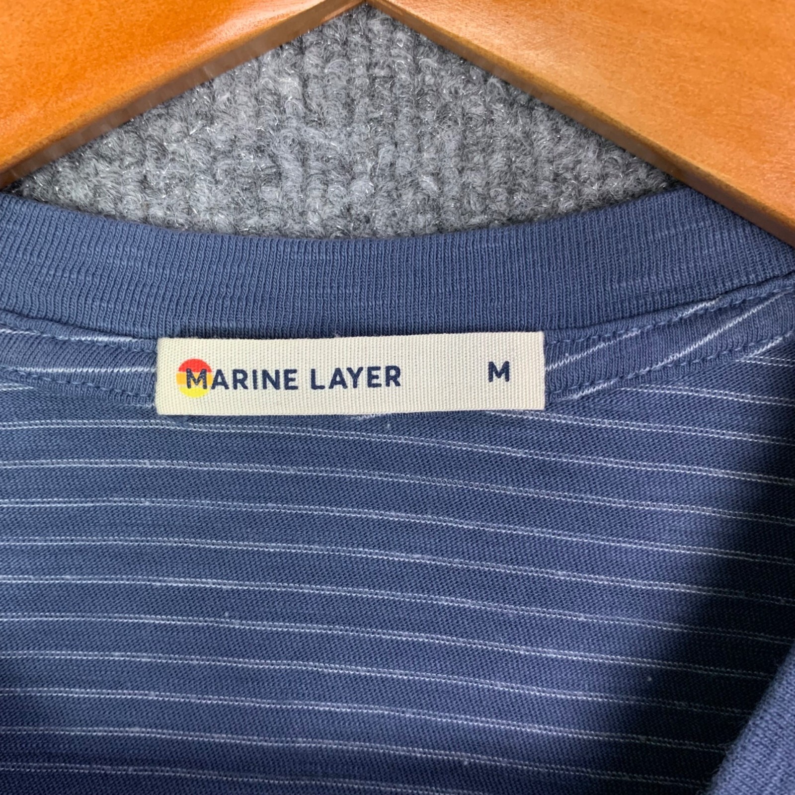 Marine Layer Henley Shirt Men Sz Medium Striped Long Sleeve Pullover
