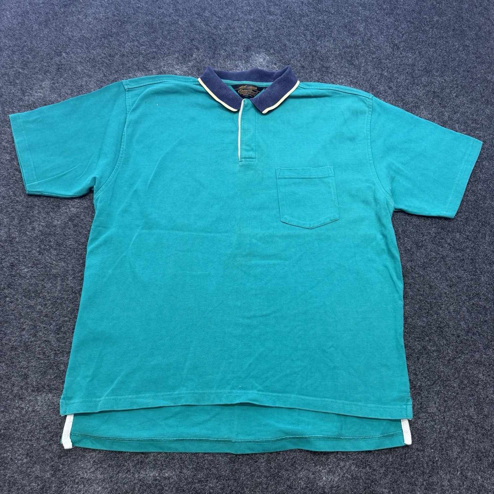 VTG Eddie Bauer Henley Shirt Mens XL Teal Blue Contrast Collar Made in USA 90s