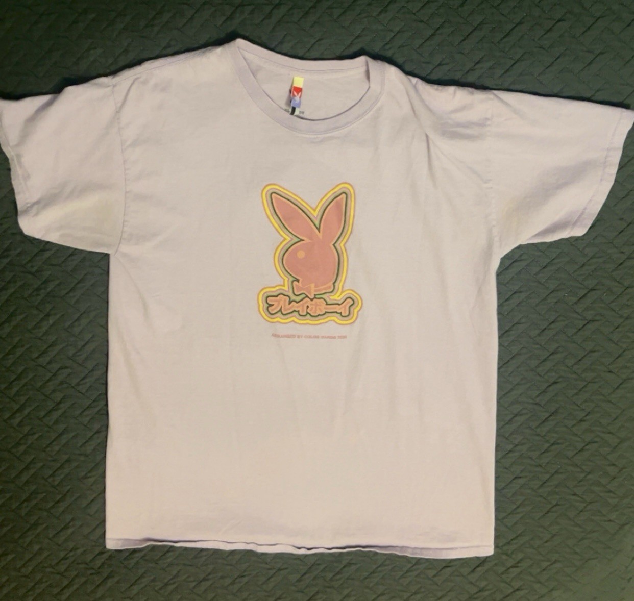 Men’s Playboy Color Bars Tokyo Japan Rabbit Purple Graphic Shirt Size Large