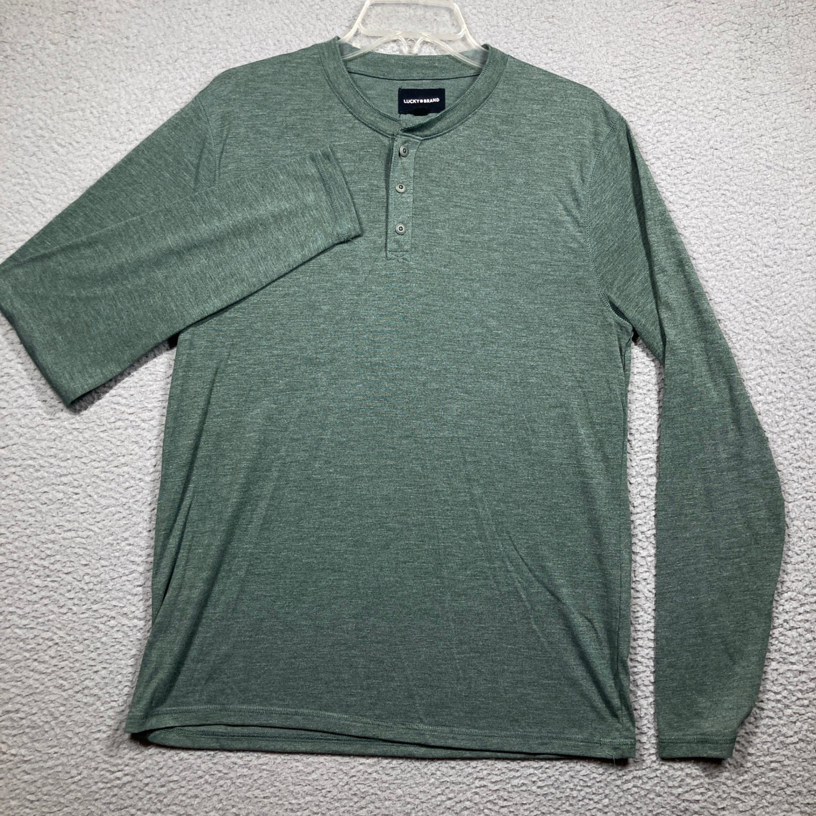 Lucky Brand Henley Shirt Mens Medium Green Long Sleeve Tencel Blend Heathered